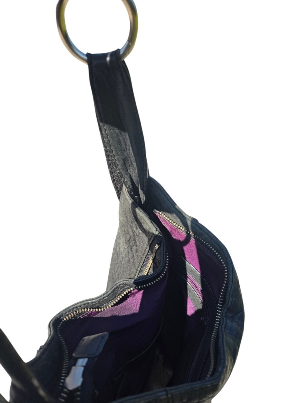 Danier Pebbled Leather Hobo Bag | Black Genuine Leather | Soft Slouchy Handbag - Picture 6 of 8